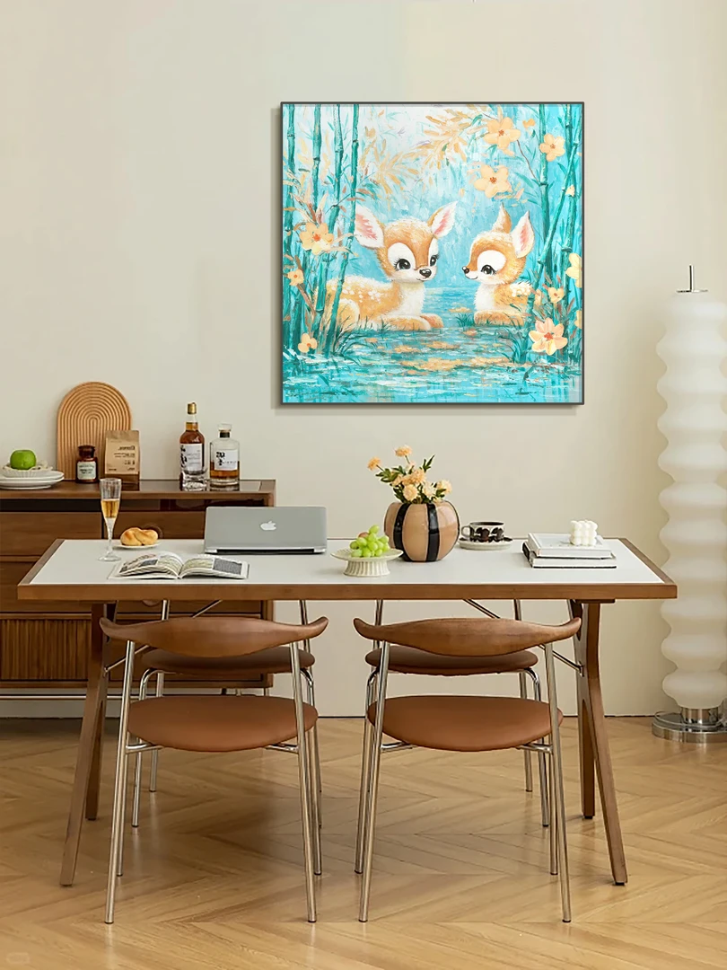 福禄呈祥◆客厅手绘油画沙发背景墙装饰画卧室儿童房床头挂画