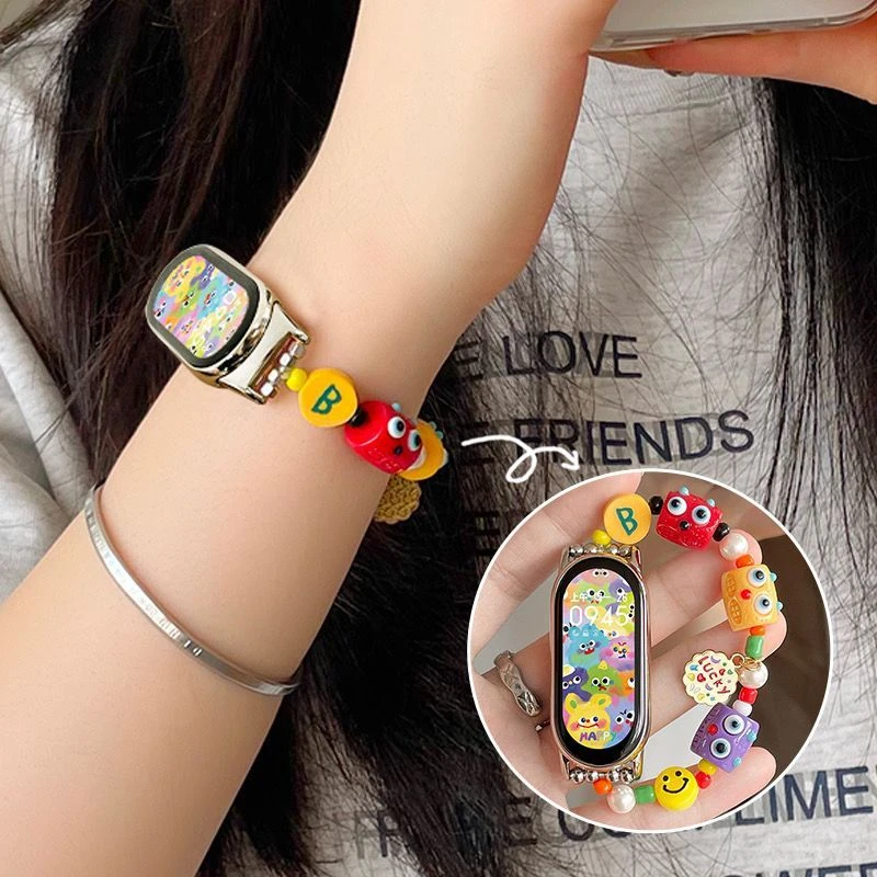 适用小米手环9/10表带夏天新女生创意弹力小怪兽多巴胺小米8NFC