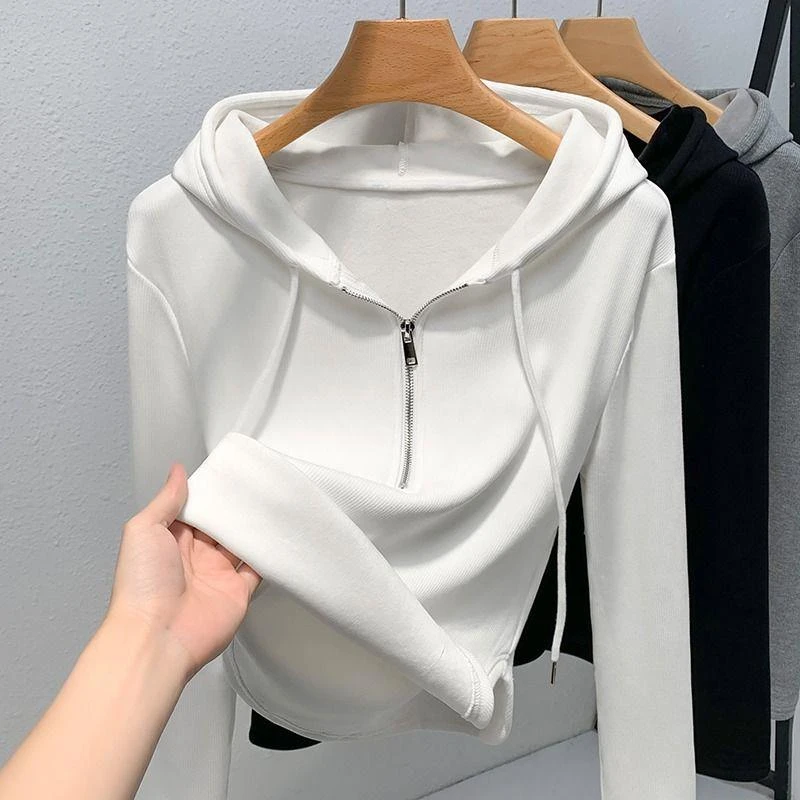 秋冬连帽长袖显瘦百搭洋气时尚休闲韩版上衣外穿内搭打底衫蕾丝衫