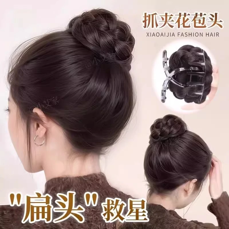 丸子头假发发圈气质千金高颅顶抓夹花苞头盘发神器后脑勺假发发包