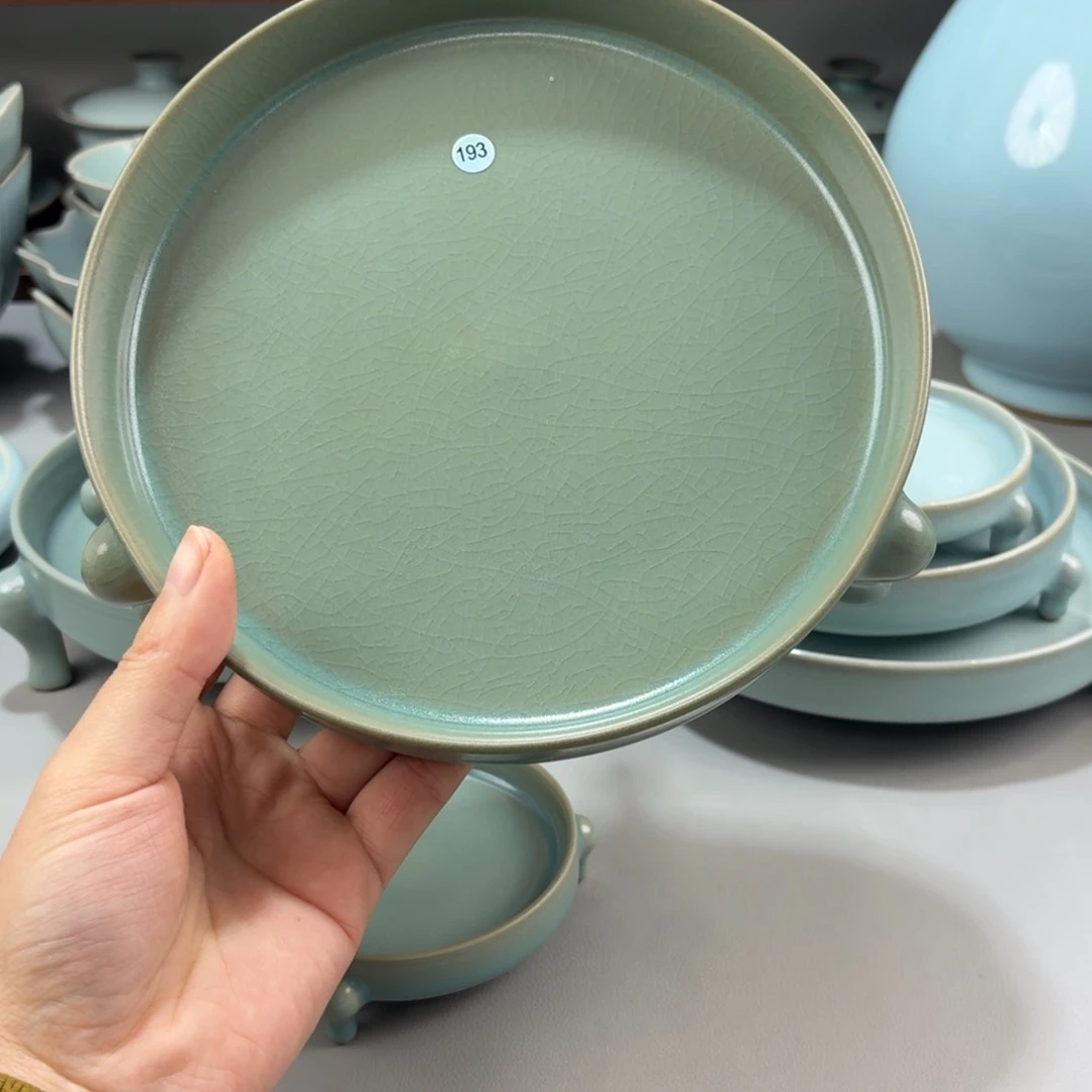 摆件瓷柴窑编号193仿古釉大号三足洗