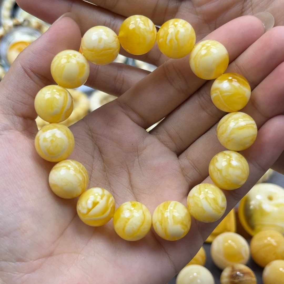 琥珀未镶嵌手串同料圆珠手串14.1mm