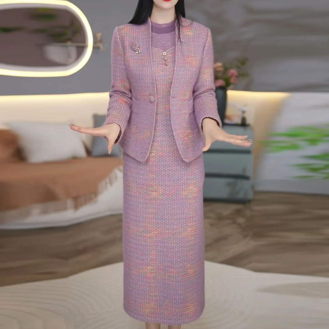 外套+连衣裙秋冬新款时尚气质加绒气质两件套6297