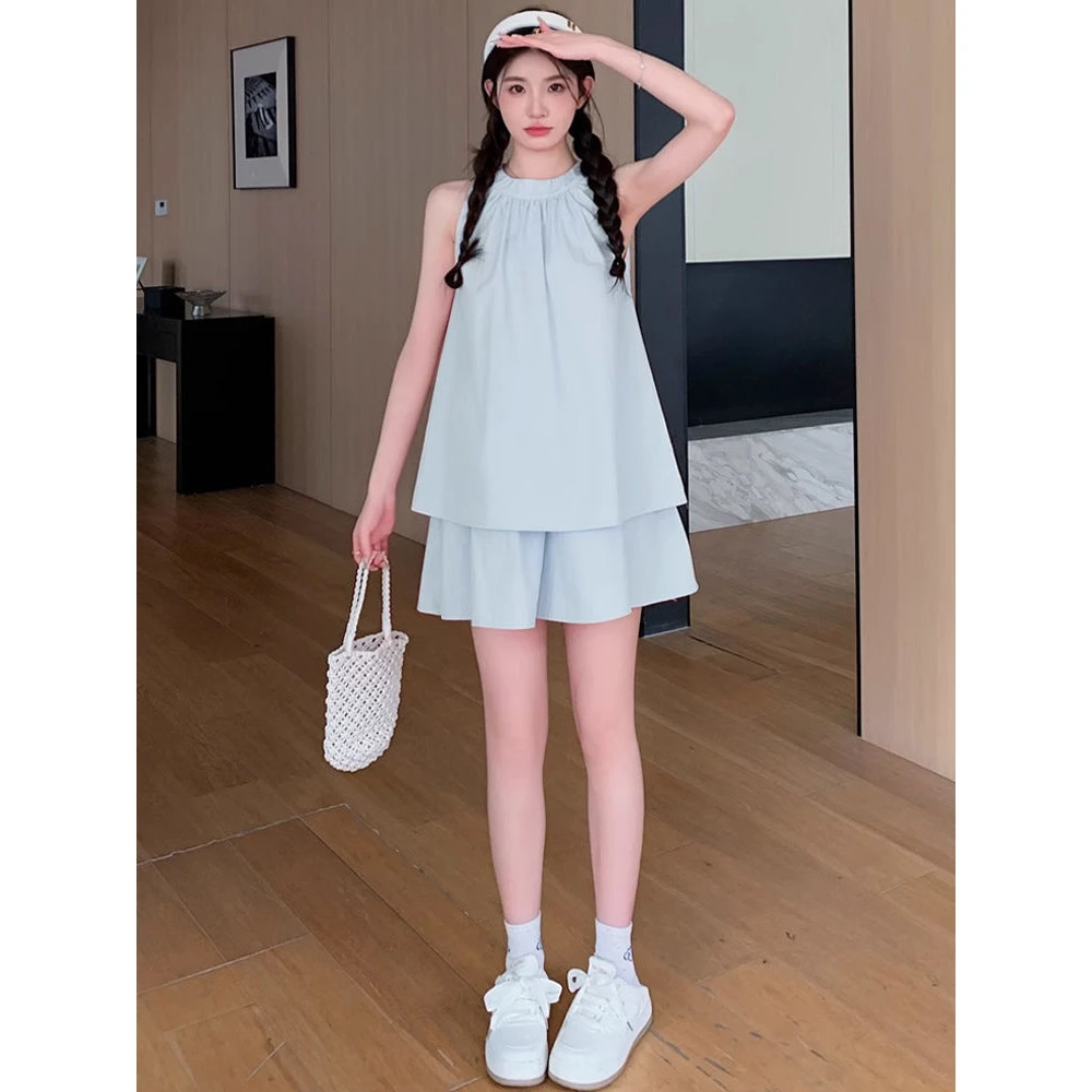 孕妇套装夏款2025新款法式可爱小个子无袖背心娃娃衫