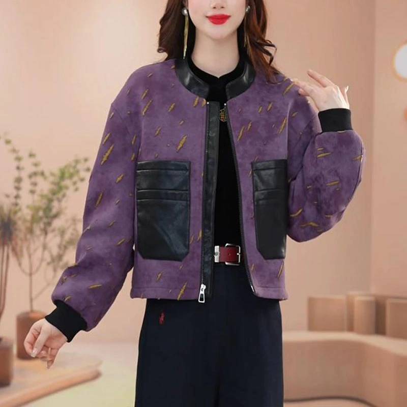 2025春秋季新款女士时尚气质百搭圆领短外套宽松洋气显瘦夹克上衣