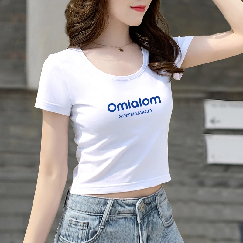 正肩白色短款t恤女短袖夏季2025新款纯棉高腰显瘦百搭露脐上衣潮