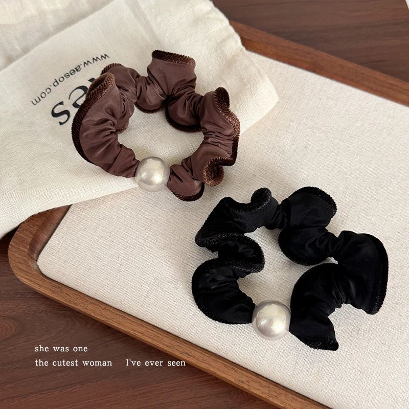 法式褶皱珠珠大肠发圈女2025新款高弹力皮筋扎马尾不伤发头绳发绳