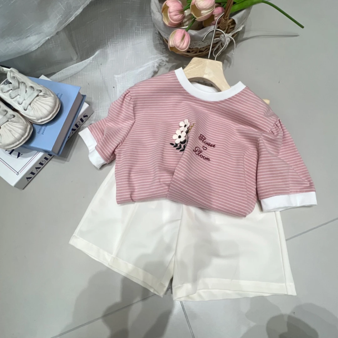 JS -  1183  高货绣花泡泡袖短袖T恤