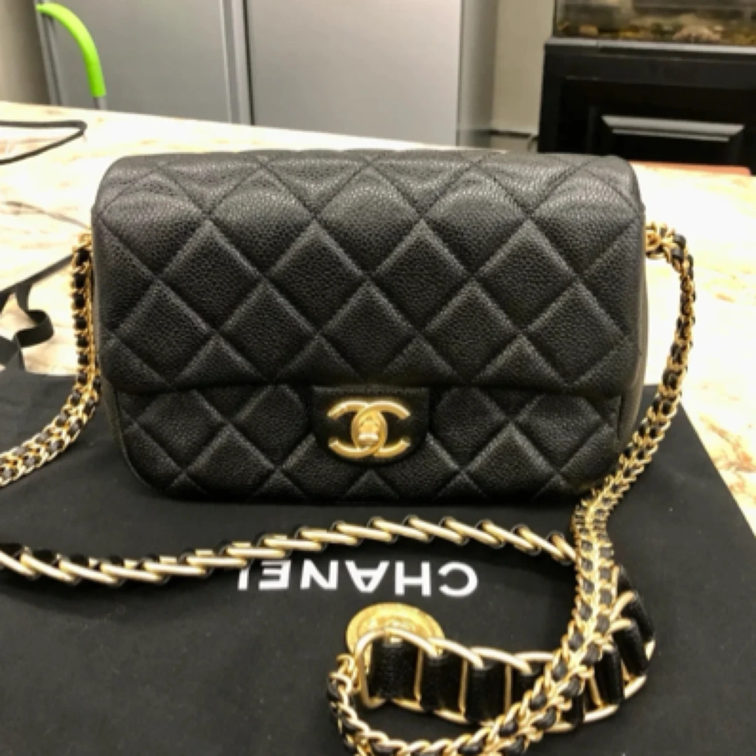 99新 Chanel/香奈儿 艾瑟尔奢品/黑金荔枝金币方胖子单肩包/1j19