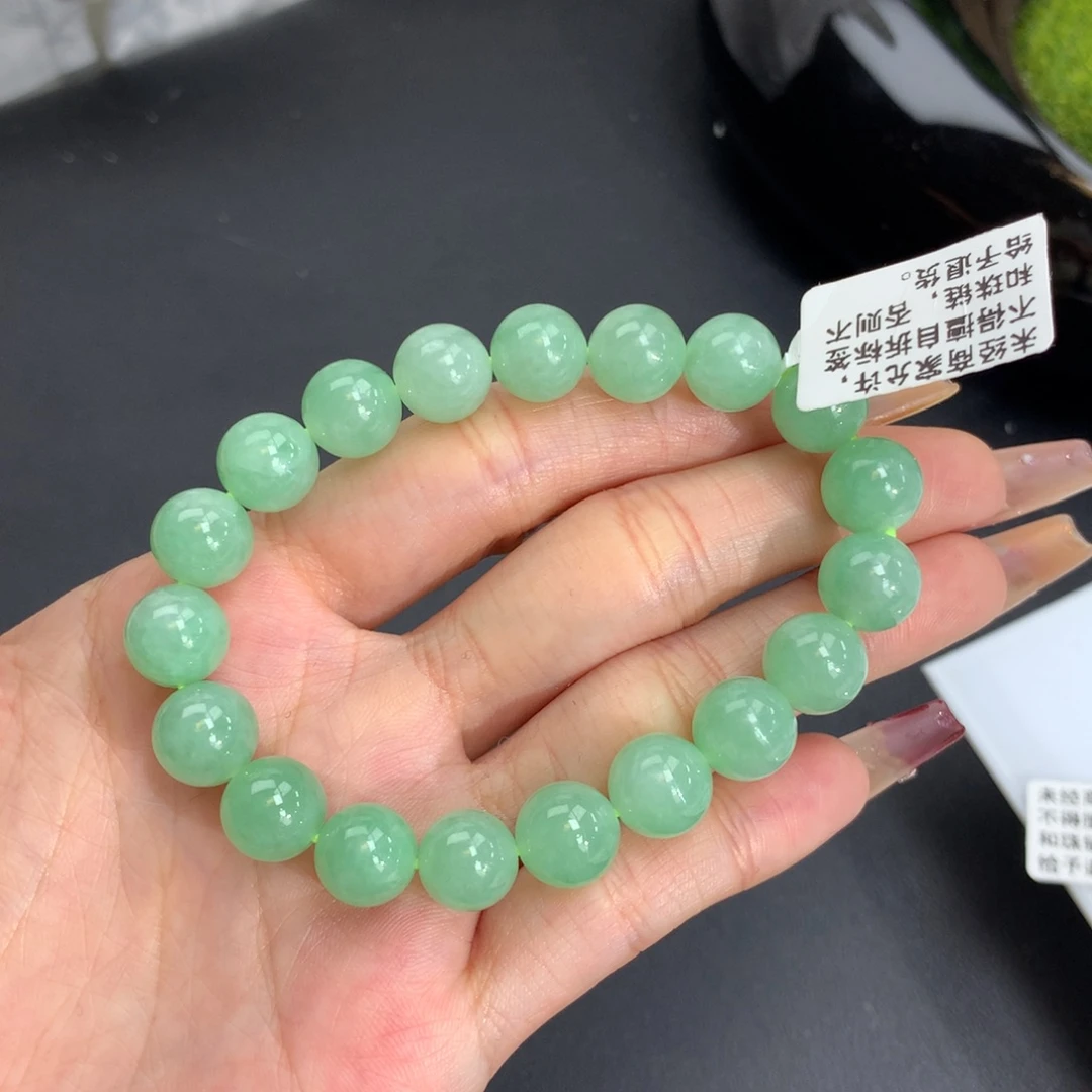 翡翠手链未镶嵌卡10胶润果绿手串