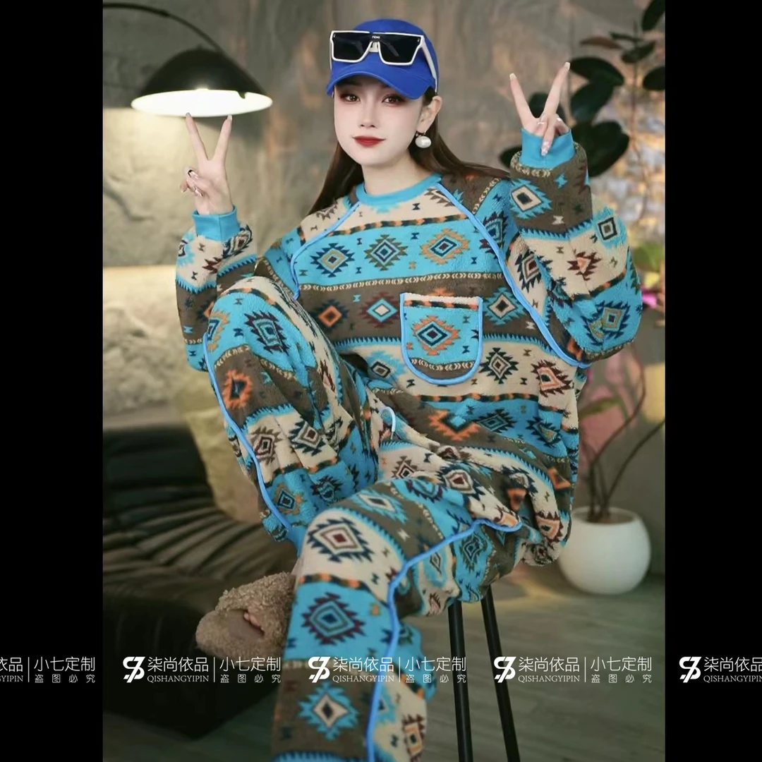 【小七定制】个性潮流款~休闲宽松街头风时尚女款长袖圆领套装8819