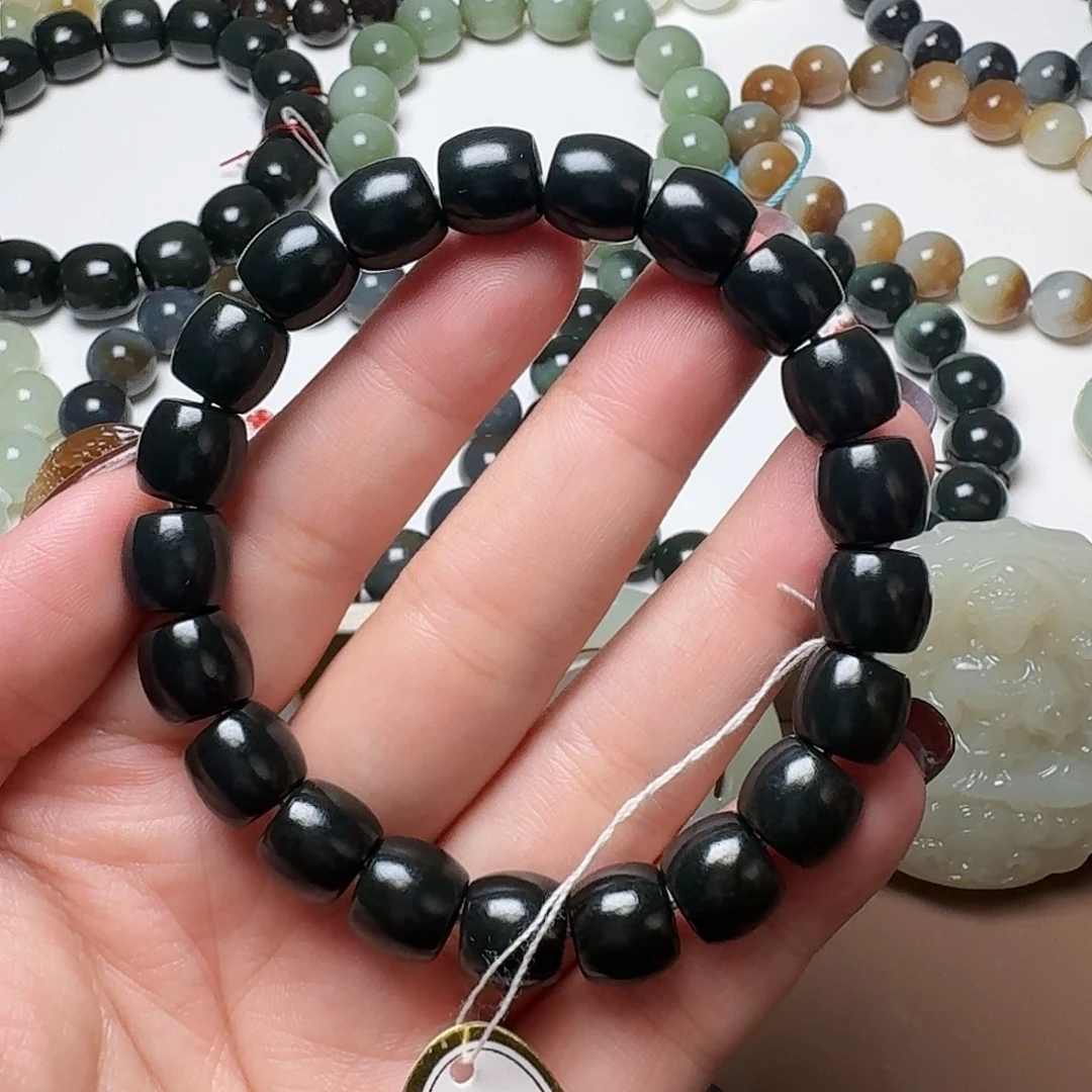 和田玉未镶嵌手链和田黑青 10 特细