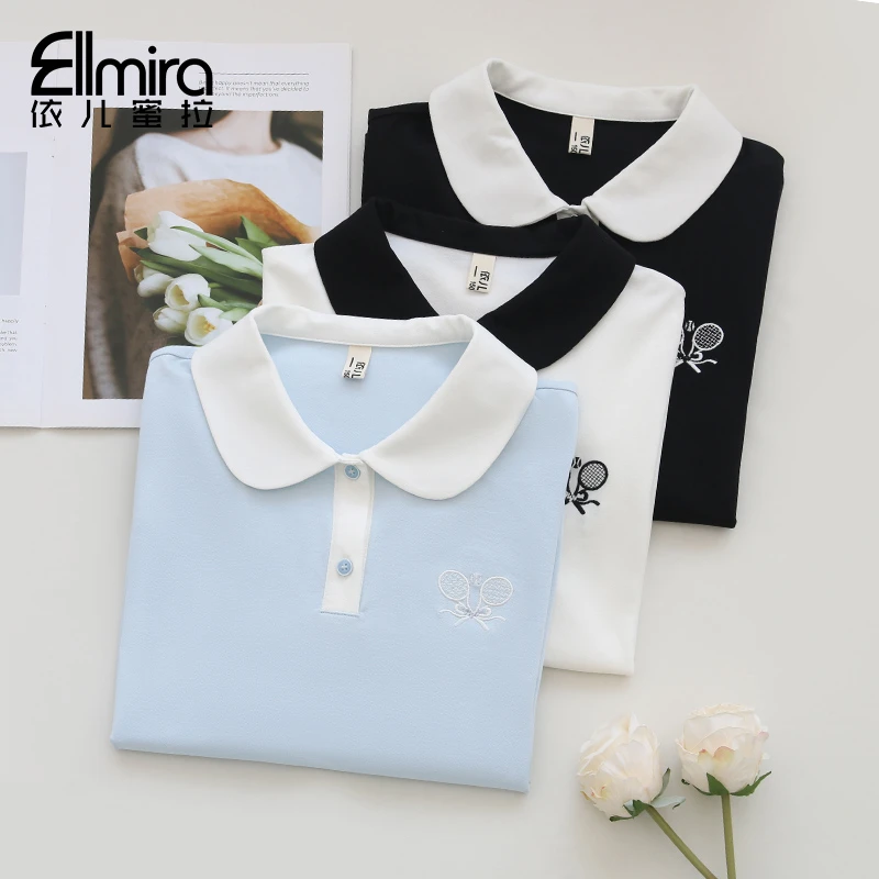 8975女童短袖t恤夏季POLO衫上衣翻领娃娃领2025新款大童洋气学生