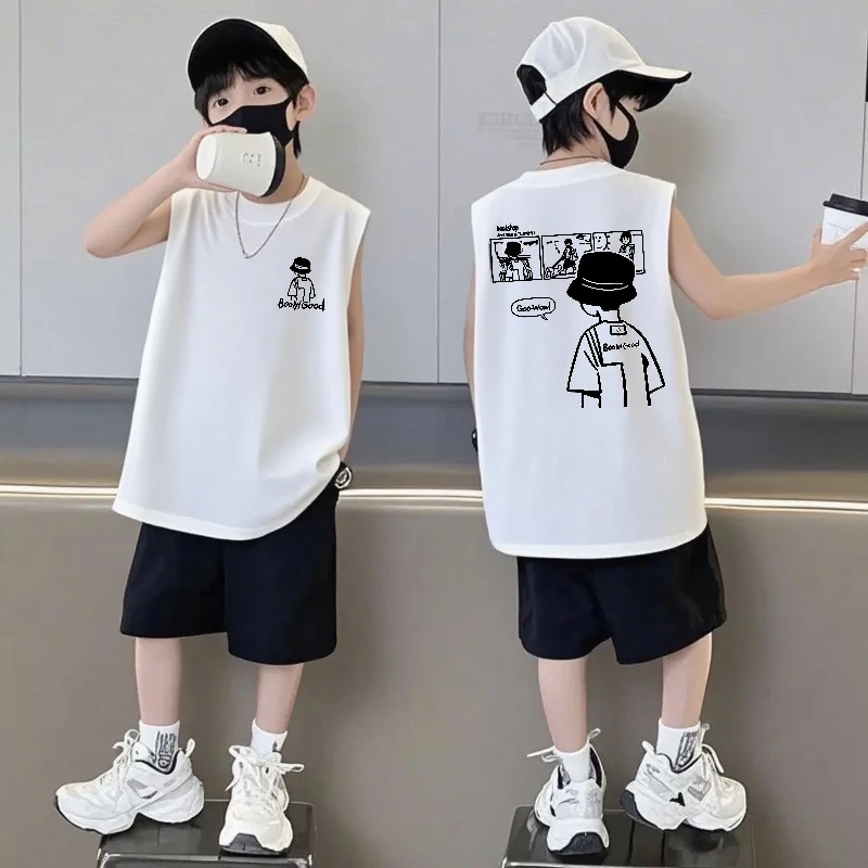 纯棉休闲背心潮牌短裤套装男童套装潮流新款夏装中大童两件套夏季