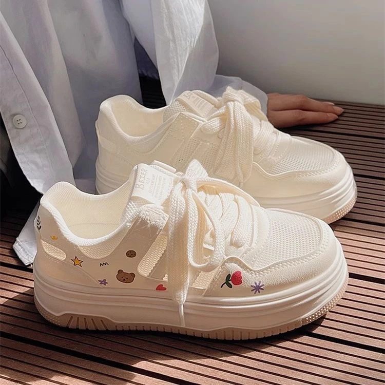 奶fufu配裙子小白鞋女2025新款夏季镂空网面百搭学生透气休闲板鞋