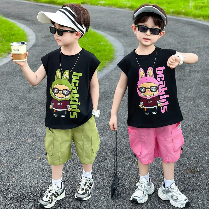 男童套装2025新款夏季薄款儿童拉布布衣服男宝宝背心夏装两件套