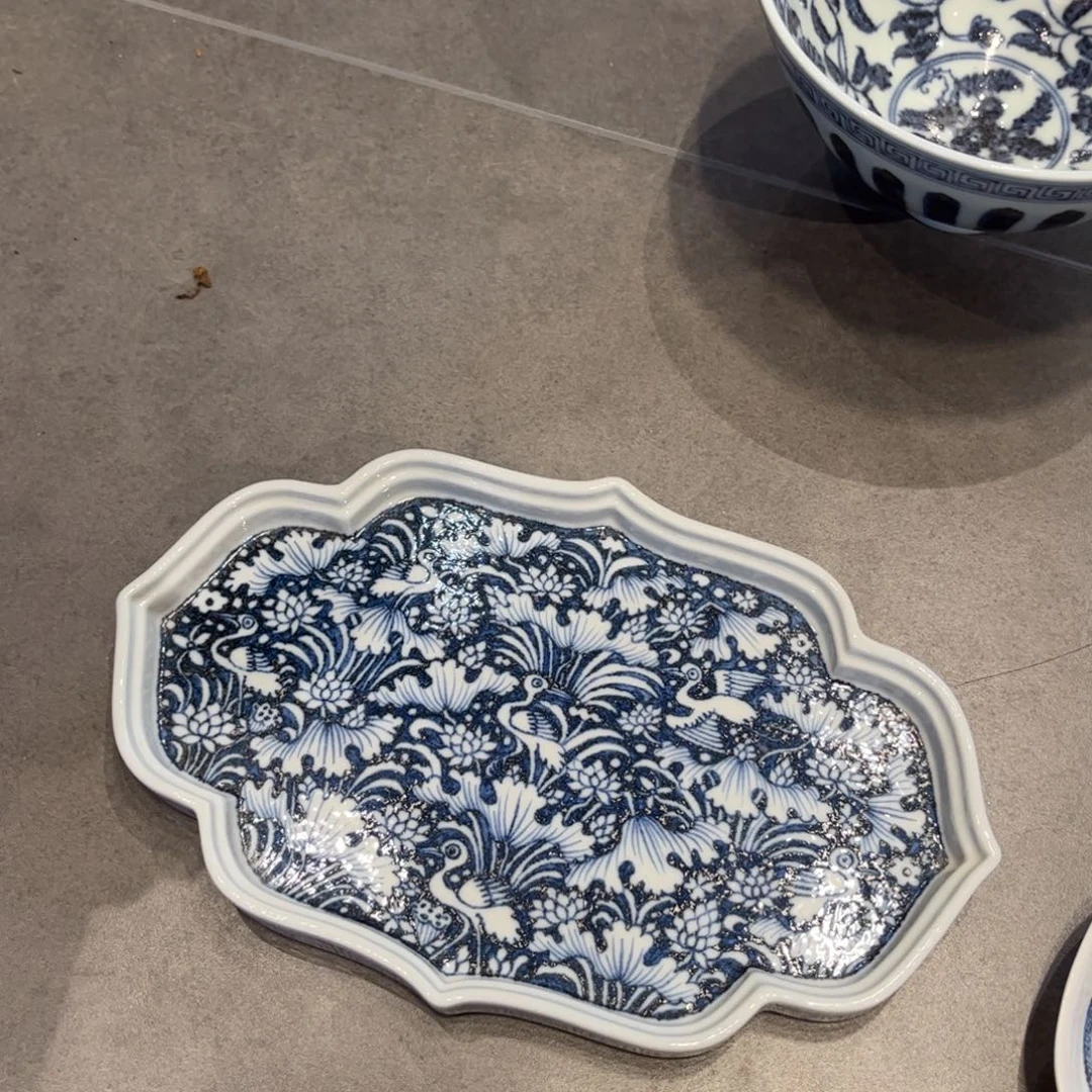 瓷片一路海棠盘手绘