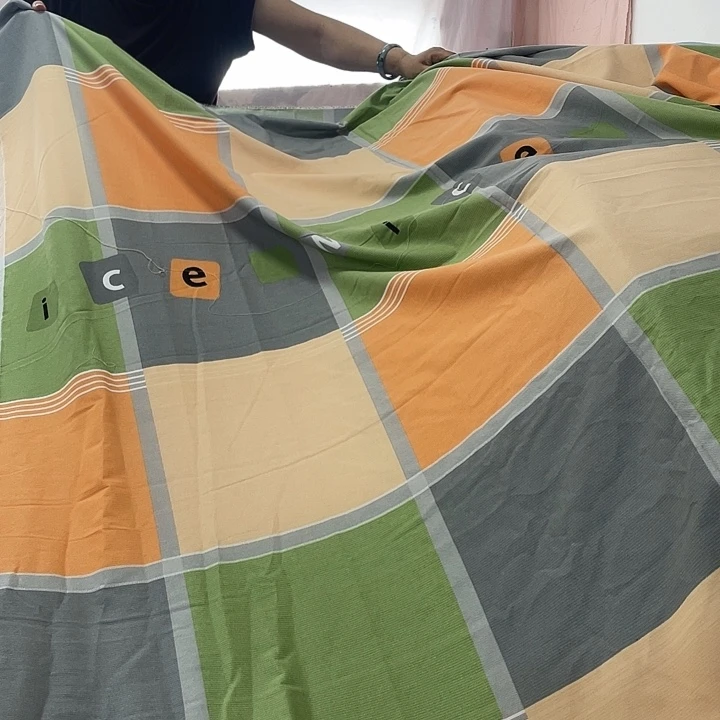 棉长绒棉灰绿橘大格子2.3米