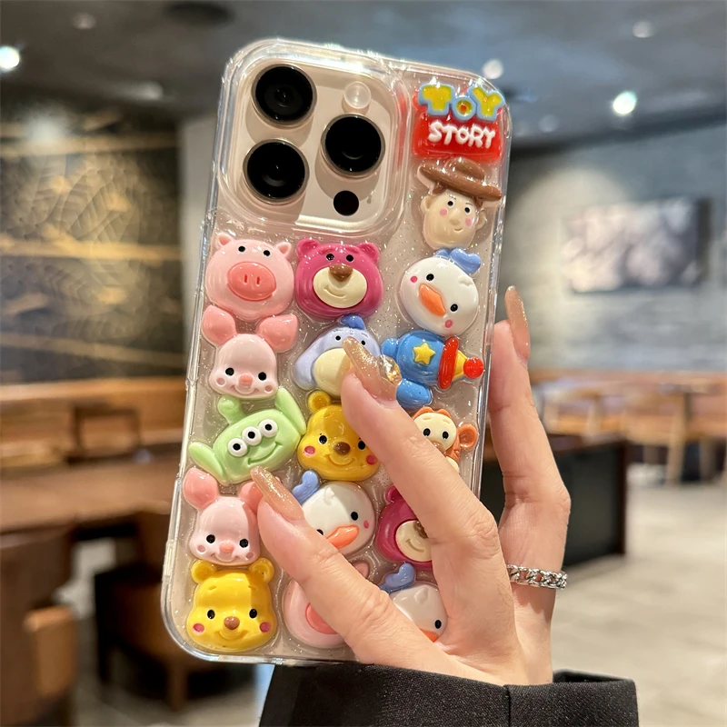 适用苹果16promax手机壳苹果15立体草莓熊14/13/12/11高级感透明