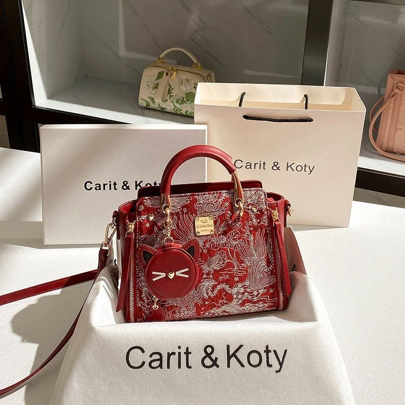 国风重工刺绣结婚新娘包包高级感托特包复古刺绣单肩包斜挎包女包