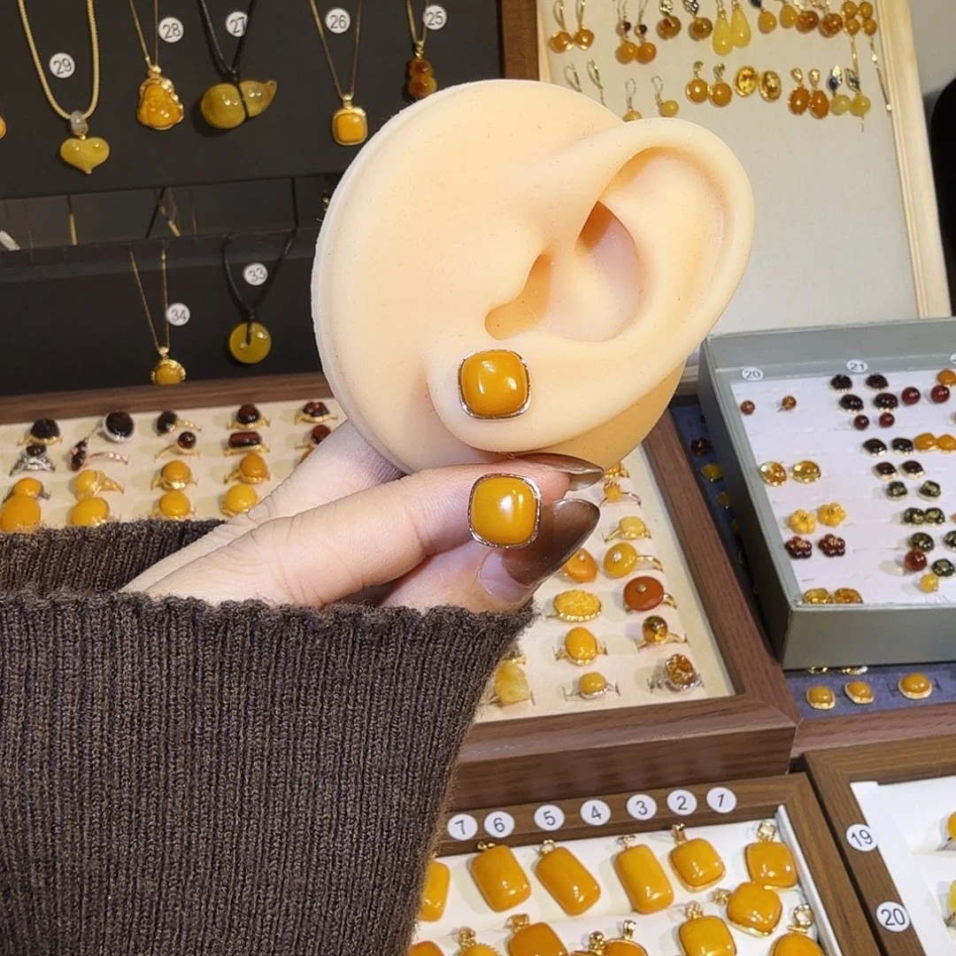 蜜蜡银S925镶嵌耳饰