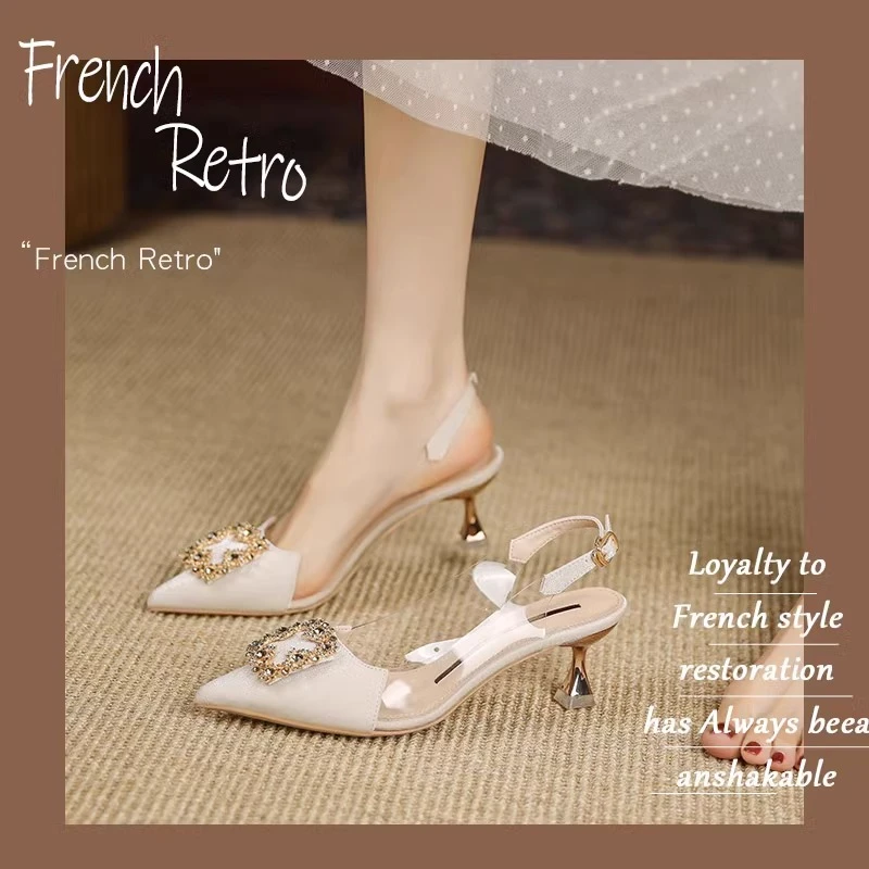 法式尖头新包头凉鞋一字扣高跟鞋气质名媛女士细跟单鞋高级感百搭