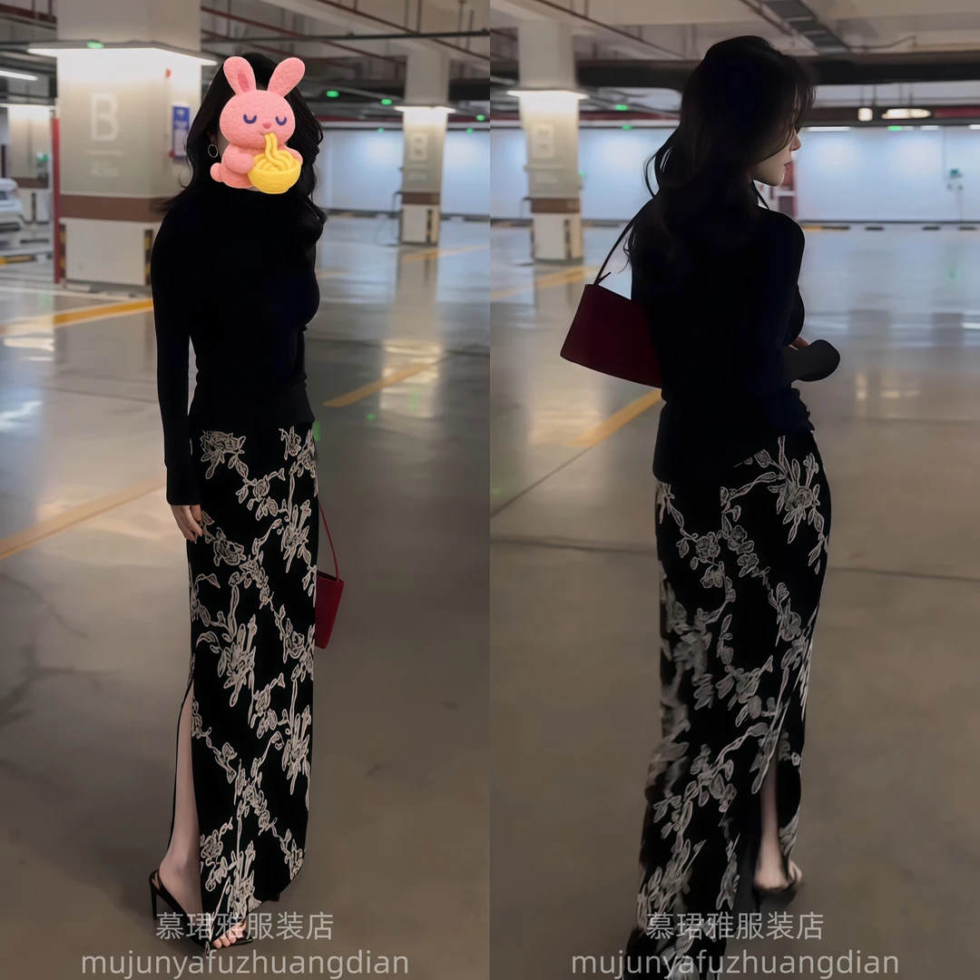 休闲风法式时尚套装开叉打底秋冬不规则显瘦复古