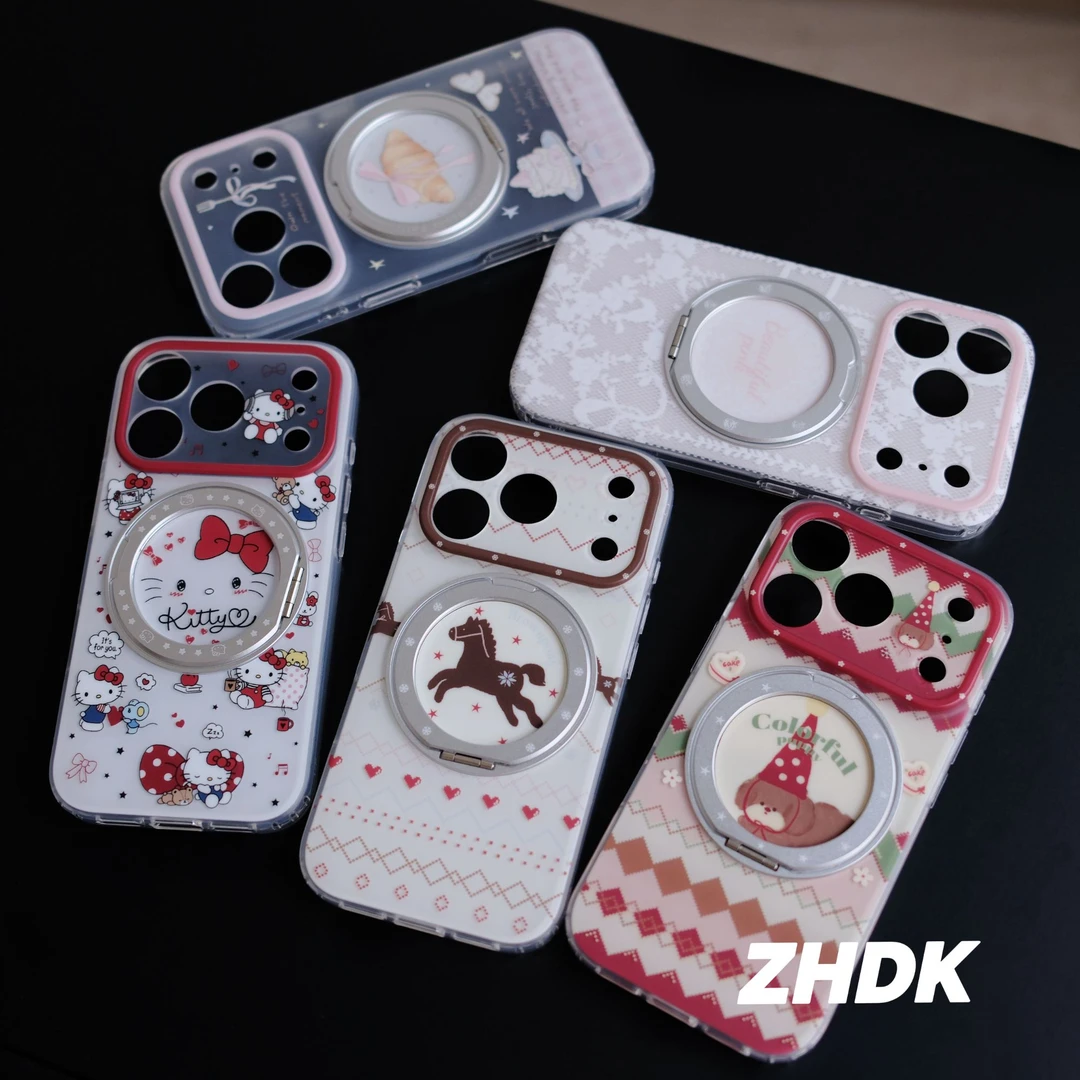 360°旋转支架磁吸KT猫适用iPhone17promax手机壳苹果16磨砂卡通15