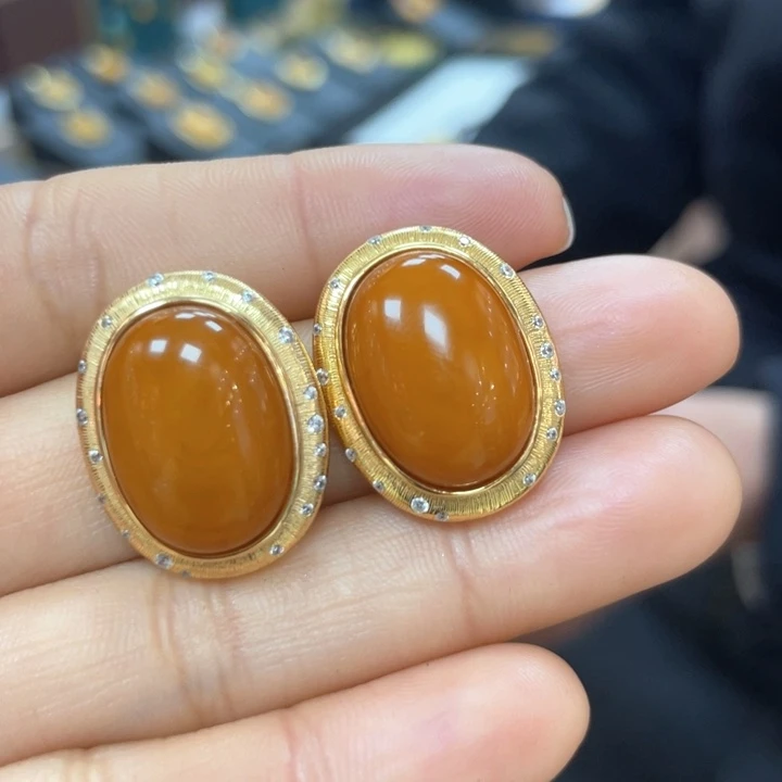 蜜蜡耳饰银S925镶嵌蜜蜡