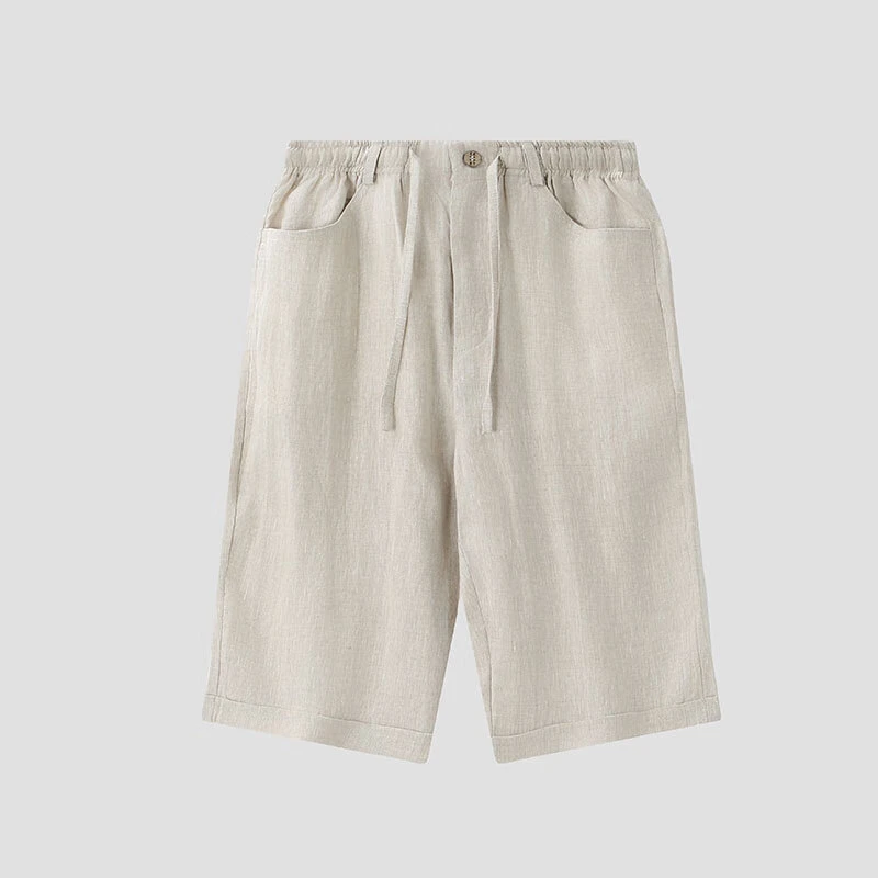 中国风100%亚麻夏季宽松薄款五分裤透气休闲短裤男款夏季