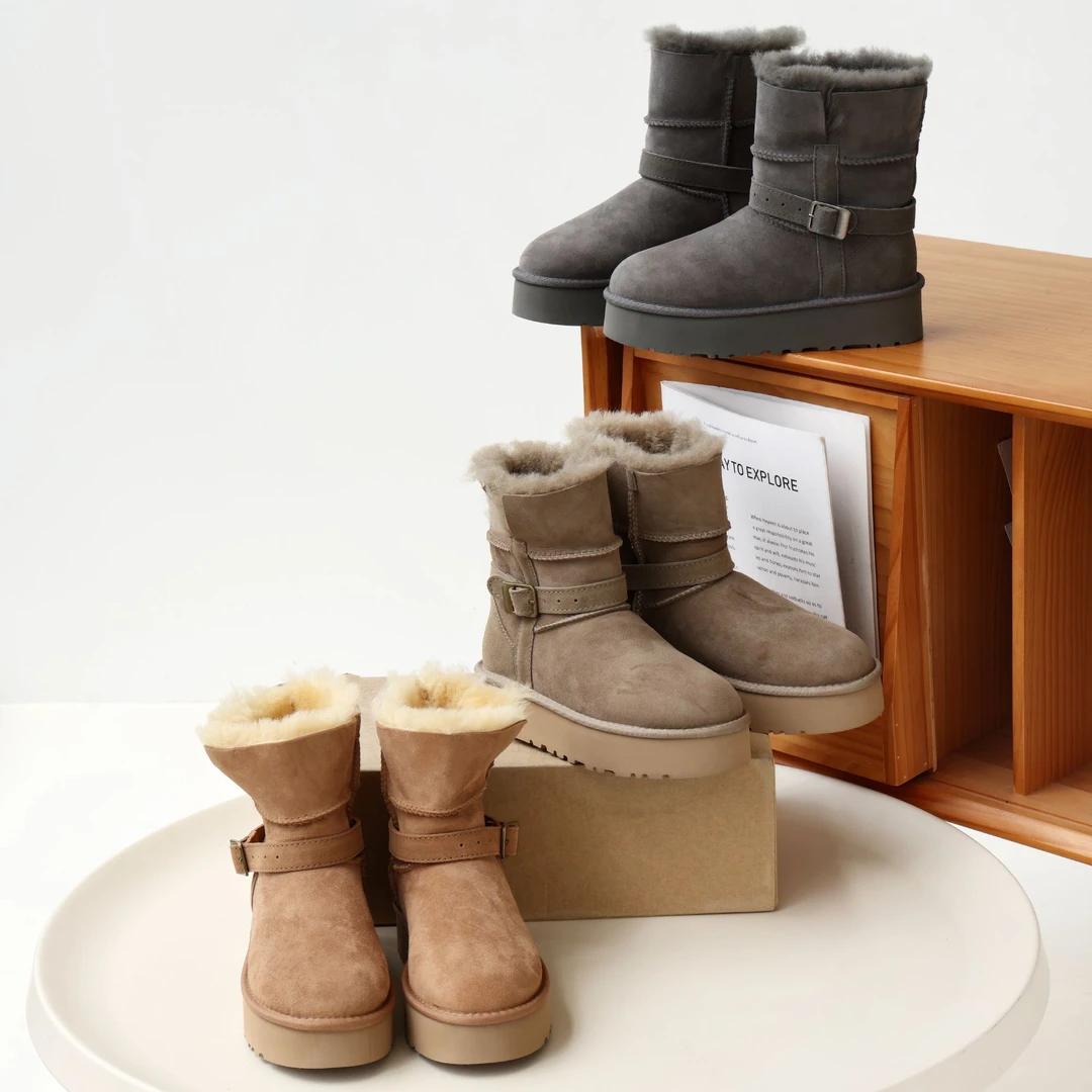 羊皮毛一体厚底中筒雪地靴加厚保暖骑士毛毛短靴女