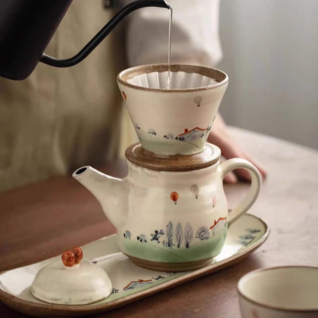 日本进口作家手绘童年咖啡杯套装日式茶壶下午茶茶杯高档礼物