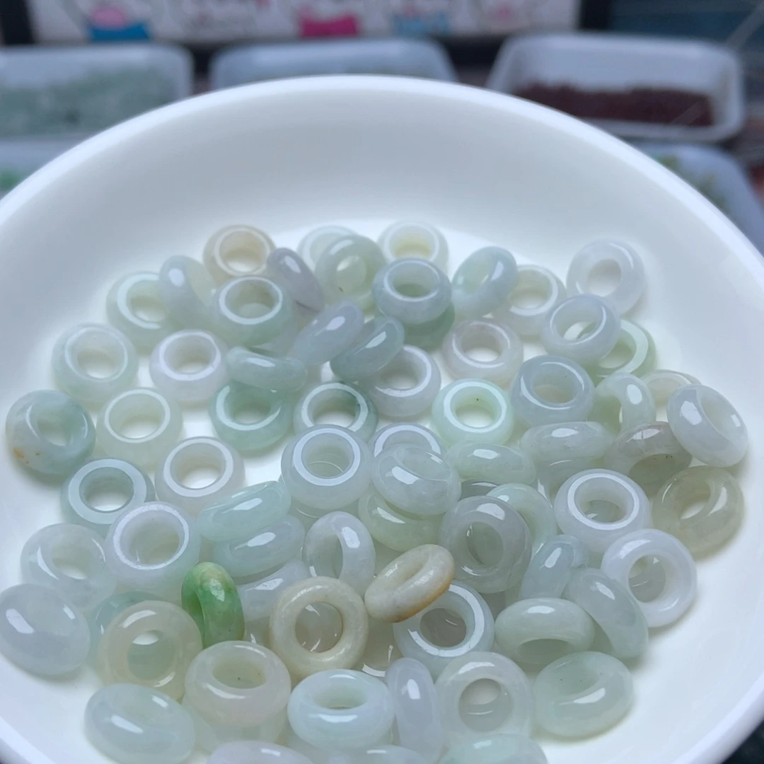 散珠翡翠卡10冰绿白圆环20个