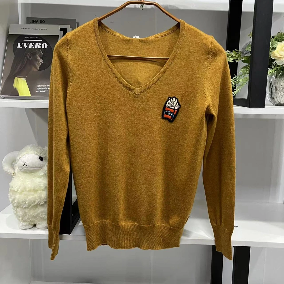 G1839【春季新款】时尚V领姜黄色简约设计百搭上衣