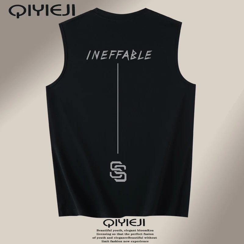 纯棉无袖T恤背心夏季宽松背心健身圆领印花潮流外穿运动上衣坎肩