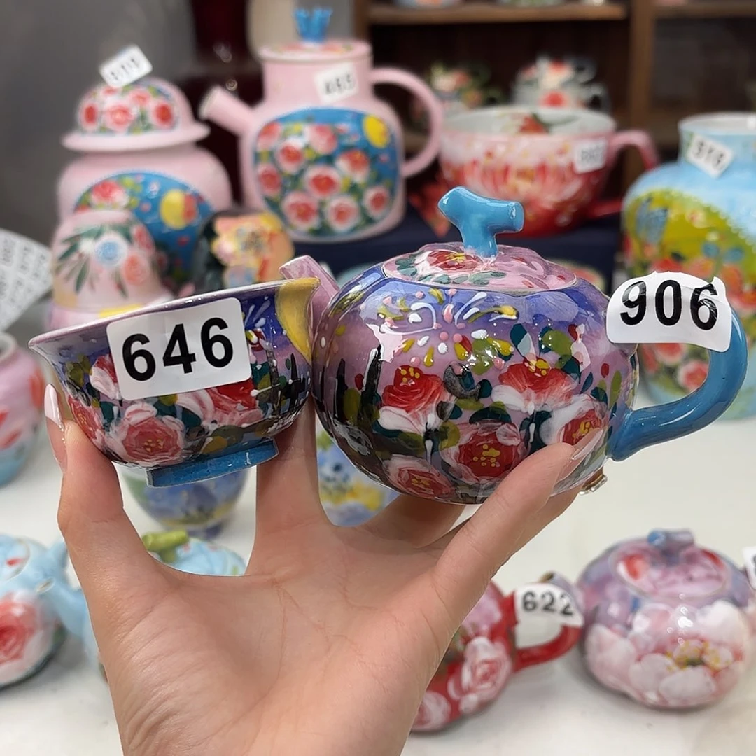 瓷片琦*景德镇手绘高温釉下彩陶瓷茶具