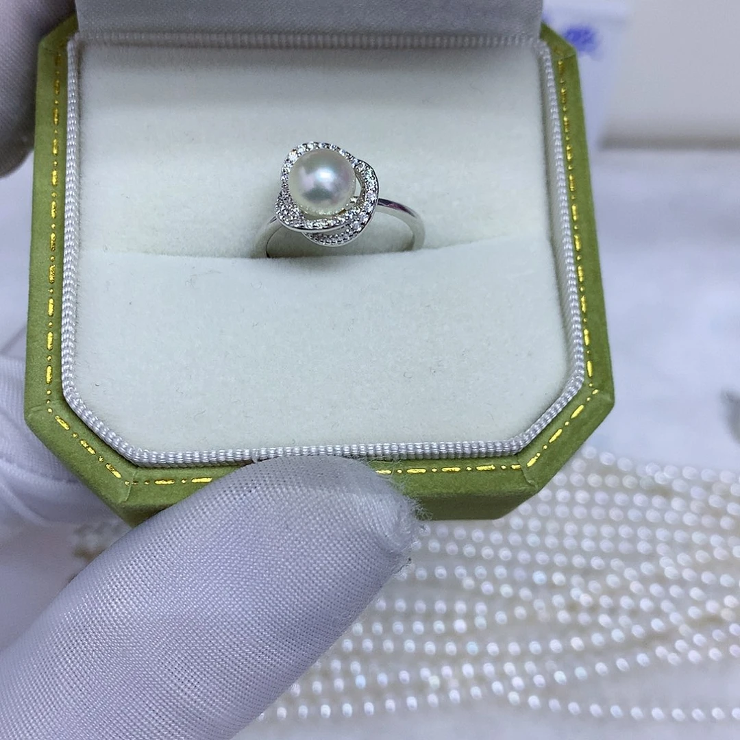 戒指海水珍珠银S925镶嵌6-7