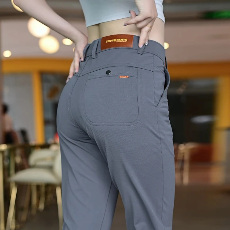 高品质男士冰丝休闲裤修身直筒2025夏季薄款中青年商务休闲西裤子