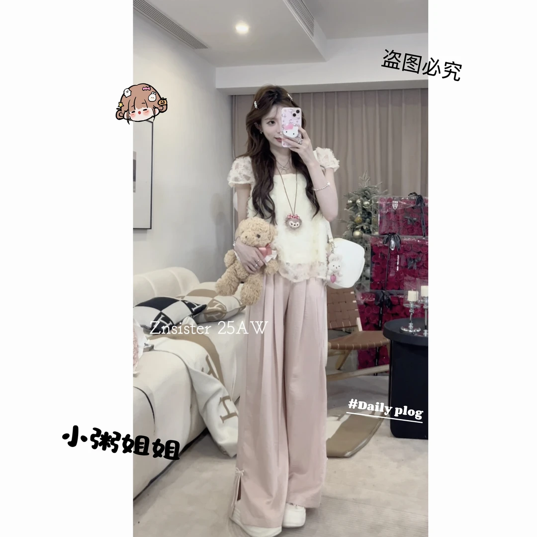 【XZ09】夏日新款2025重工立体网纱蓬蓬下摆小飞袖上衣小衫女