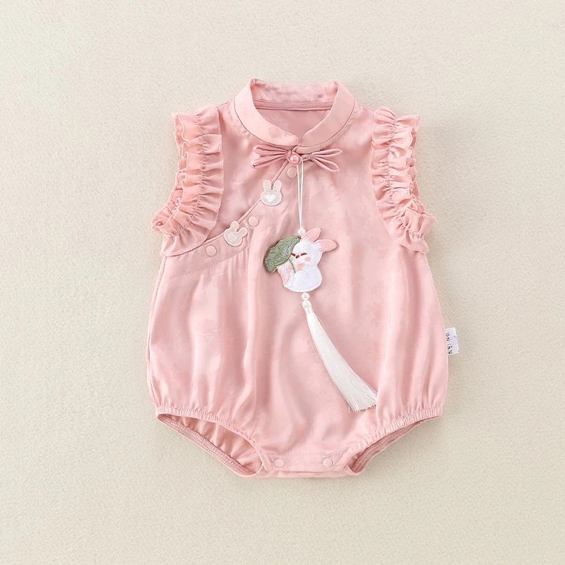 满月婴儿衣服夏季新中式旗袍女宝宝夏装洋气包屁衣外出百天周岁潮