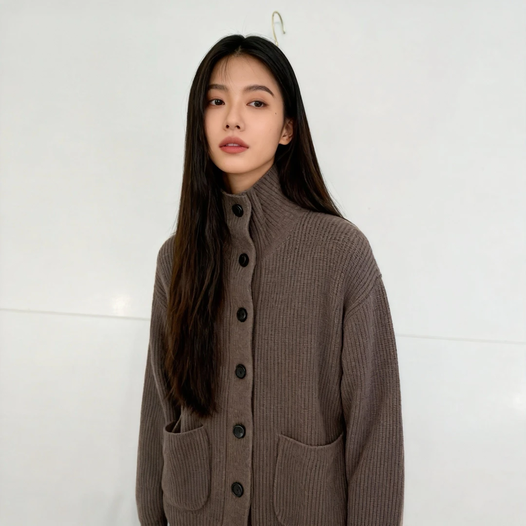 【100% 山羊绒】秋冬立领单排扣针织开衫女松羊绒外套 CKM0006