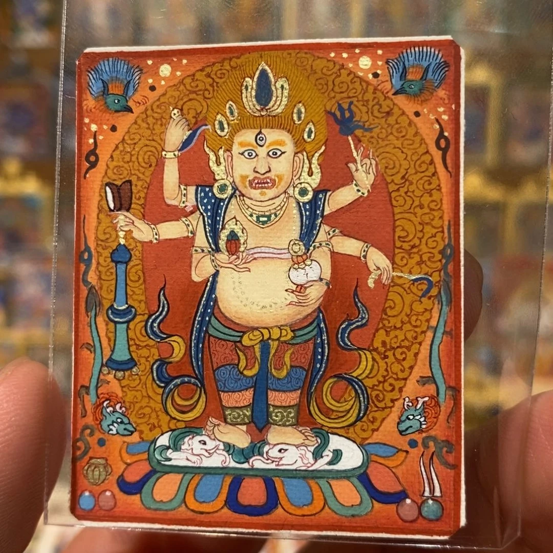 吊坠郑*定彩绘白六小唐卡