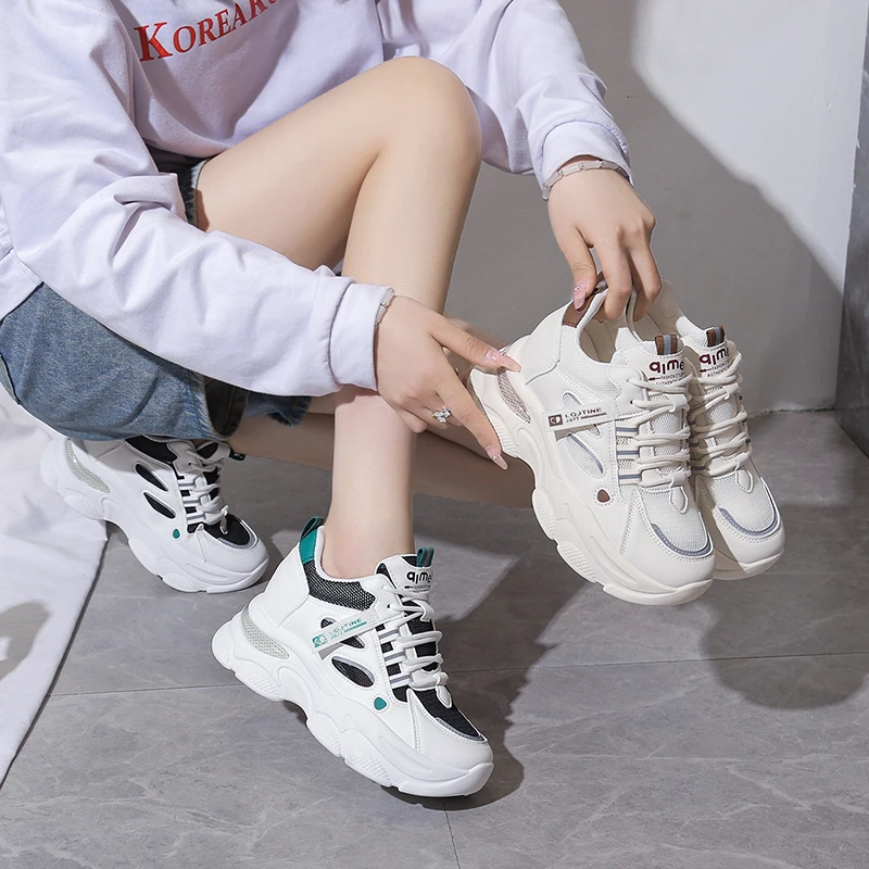 8公分厚底老爹鞋2025春秋新款ins运动内增高老爹鞋休闲百搭小白鞋