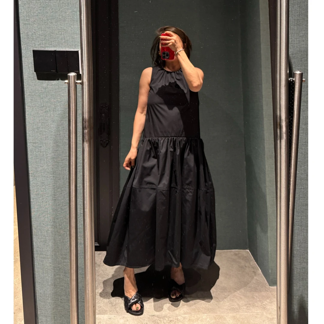 COCOLINDA | 100%棉缩褶法式圆领连衣裙Q3204