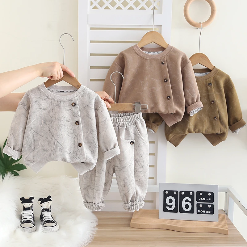 巴拉巴拉男孩女孩宝宝秋季两件套2025新款男童扎染排扣长袖卫衣韩