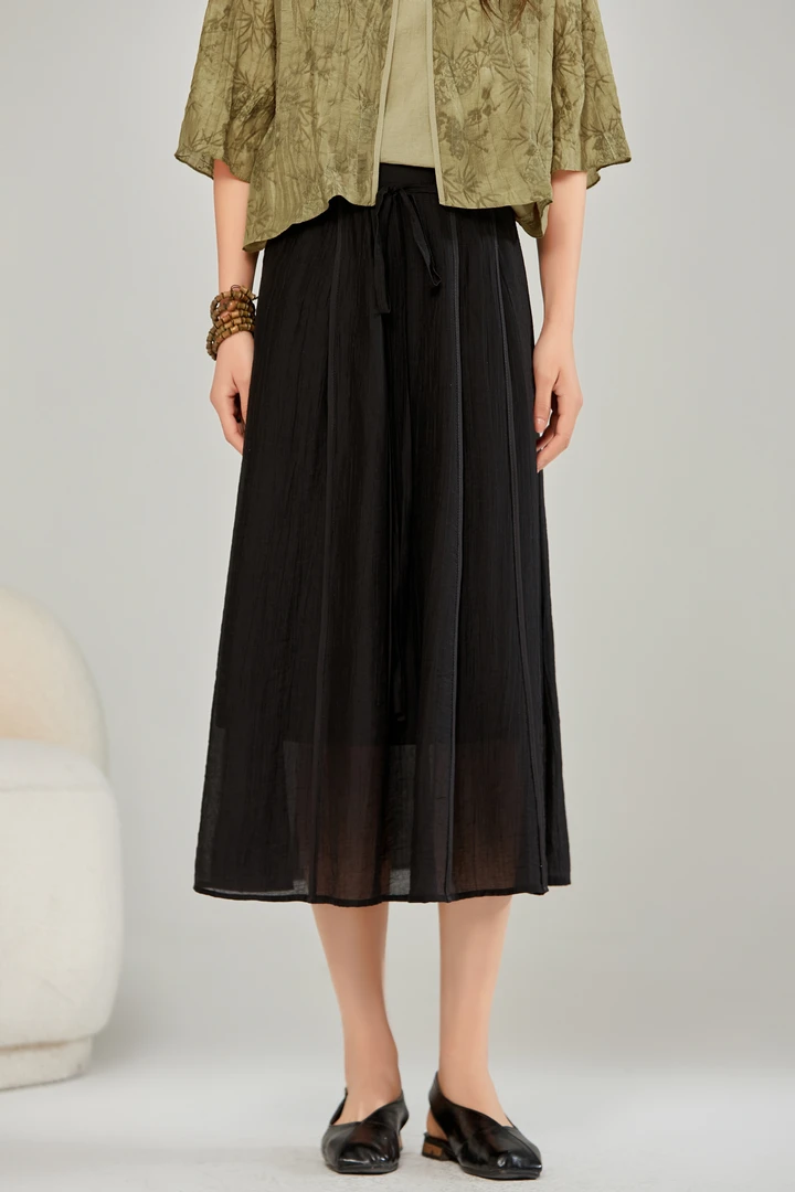 素色马面裙百褶裙纱裙A字成人中腰中长裙显瘦半身裙天丝高级百搭