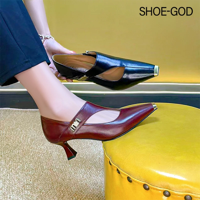 羊皮5厘米 2024年秋季新款气质百搭方头细跟中跟单鞋SGD053