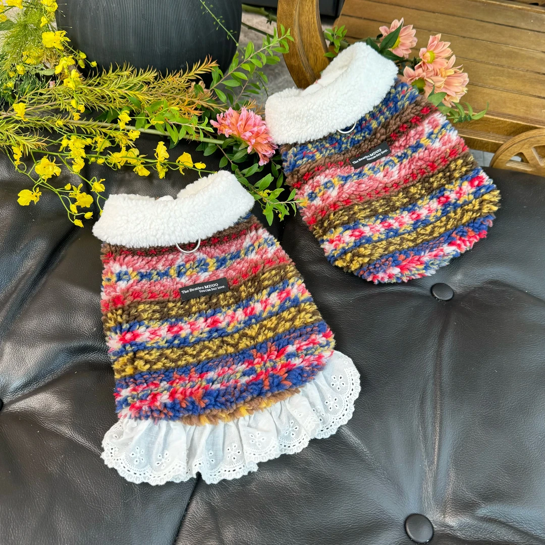 五只小白熊原创宠物衣服秋冬新款加厚学院风开衫马甲狗狗猫咪裙子