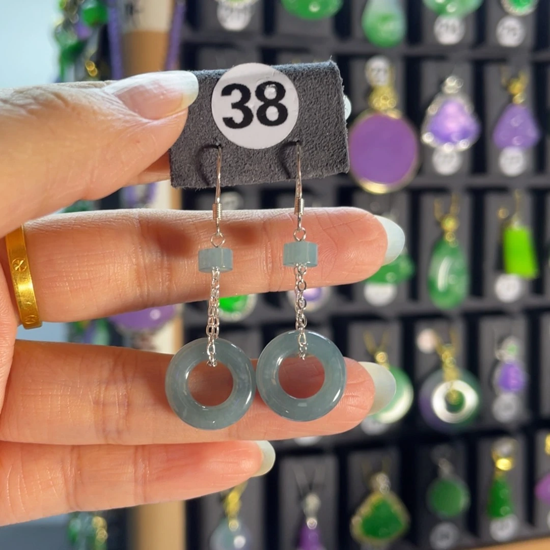 银S925镶嵌翡翠耳饰38