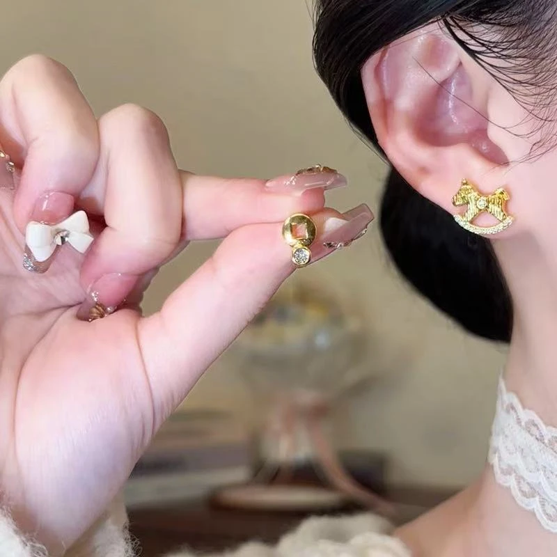 【马上有钱】AB耳钉款耳饰品百搭简约马年本命年网红ins